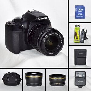 Canon EOS Rebel T6 DSLR Camera 18MP 18-55mm Lens HD Video Wifi 64GB SD Card MINT